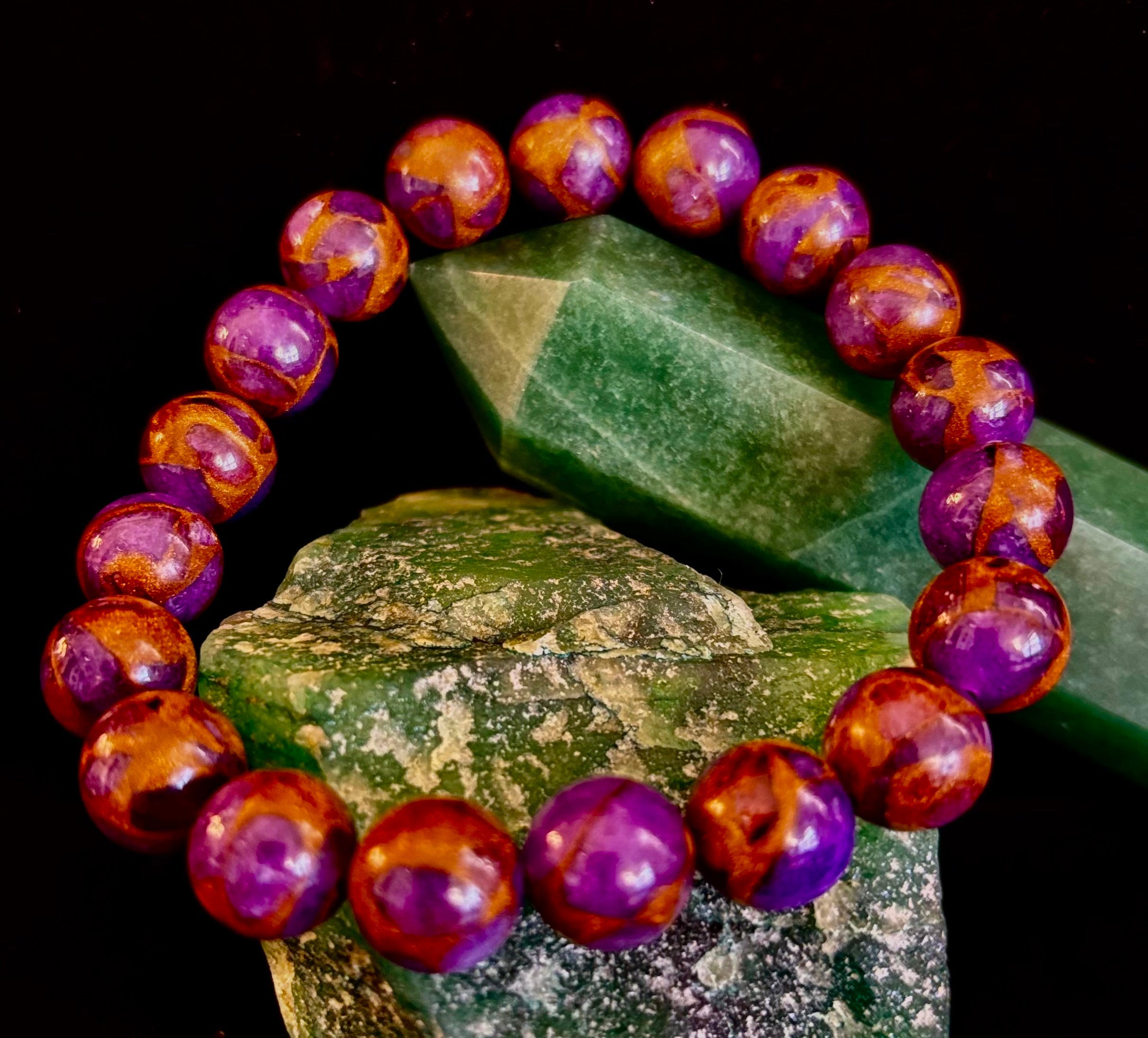Purple Variscite Impression Bracelet – 10mm Beaded Bracelet | Medium Fit | Spiritual Energy & Statement Jewelry