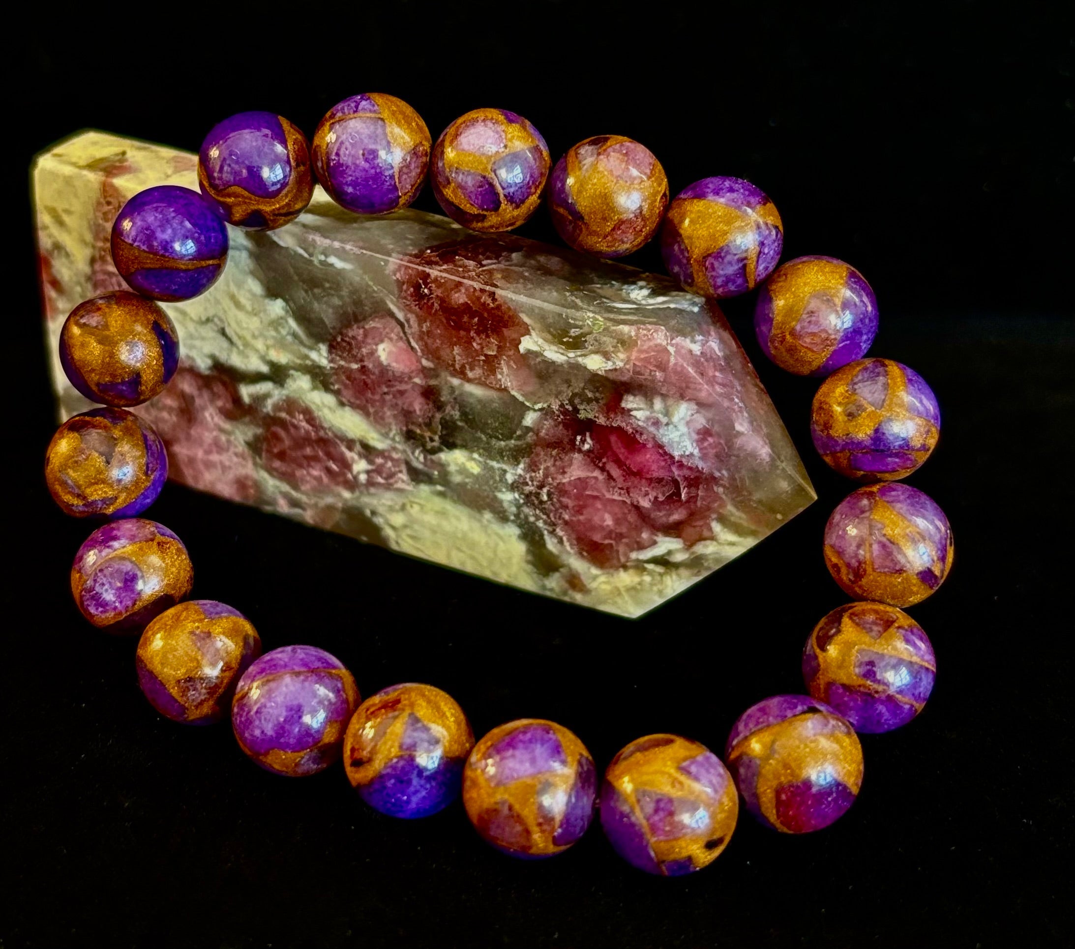 Purple Variscite Impression Bracelet – 10mm Beaded Bracelet | Medium Fit | Spiritual Energy & Statement Jewelry