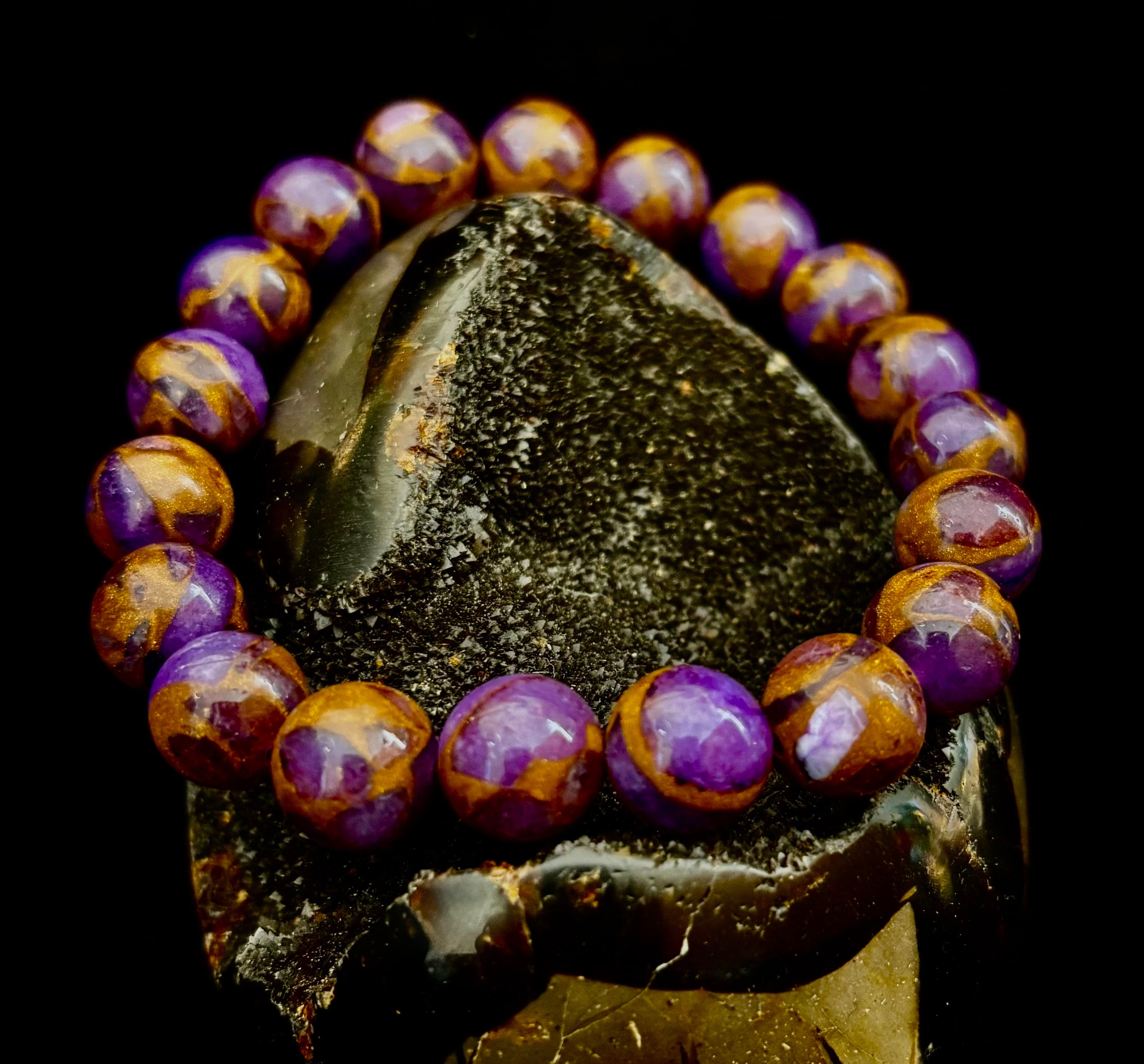 Purple Variscite Impression Bracelet – 10mm Beaded Bracelet | Medium Fit | Spiritual Energy & Statement Jewelry